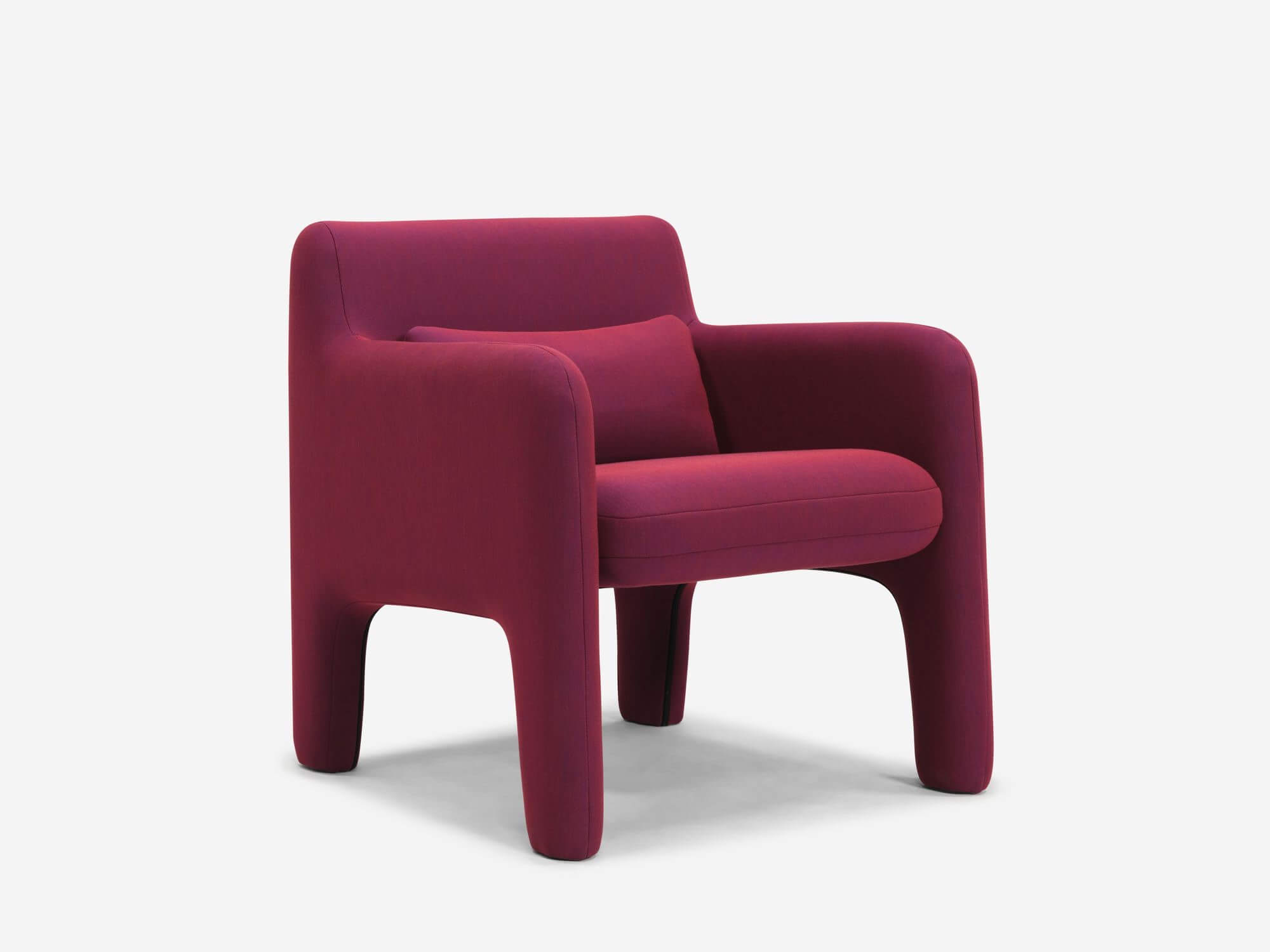 Organic shaped red armchair front angle view