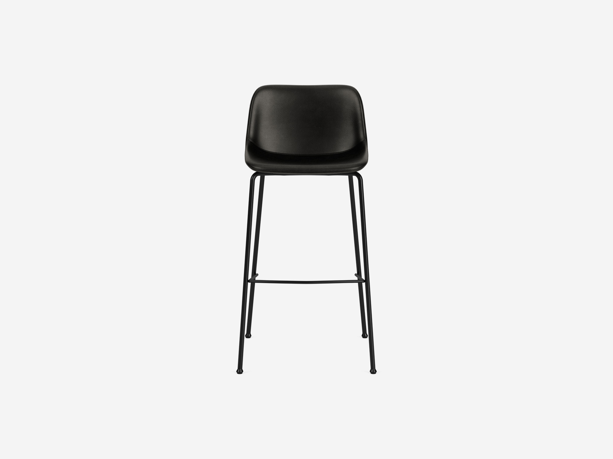 Front view of the Oles counter height bat stool with black synthetic leather seat