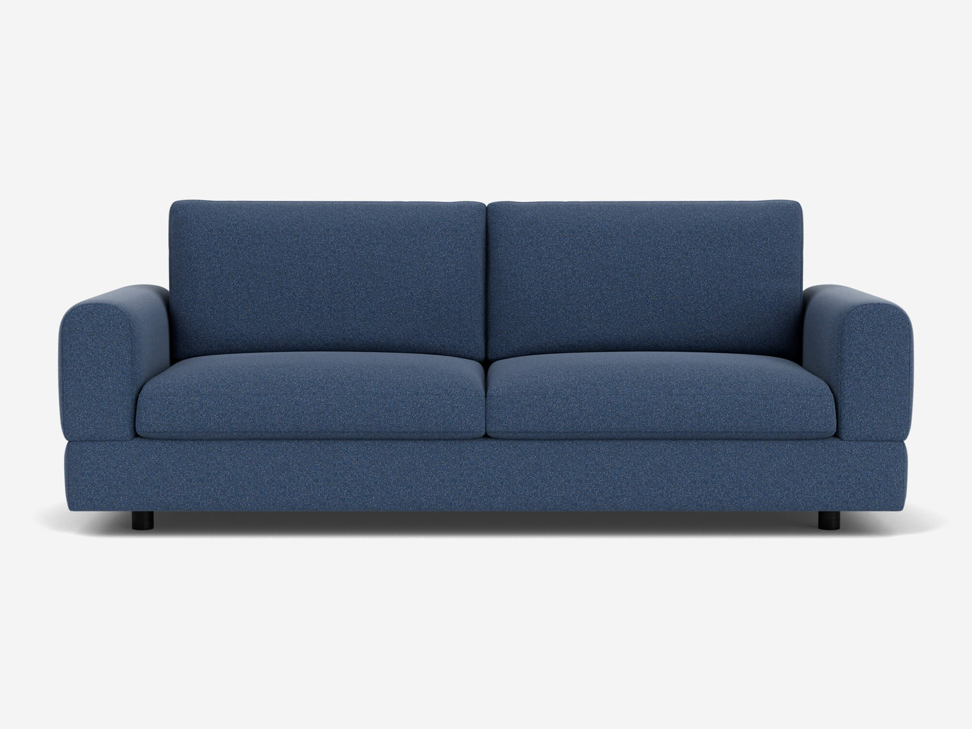 Front view of small blue sofa