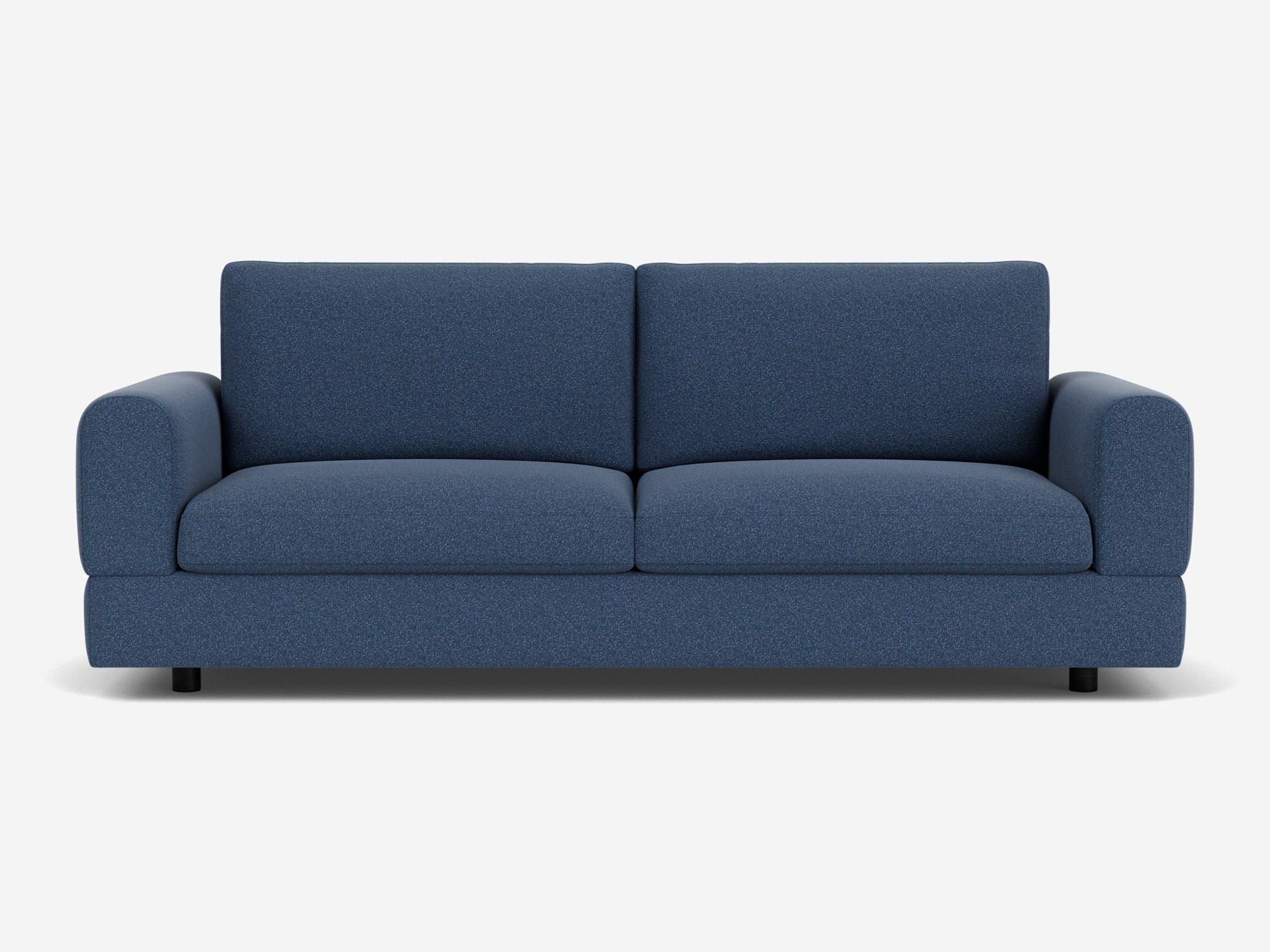 Front view of small blue sofa