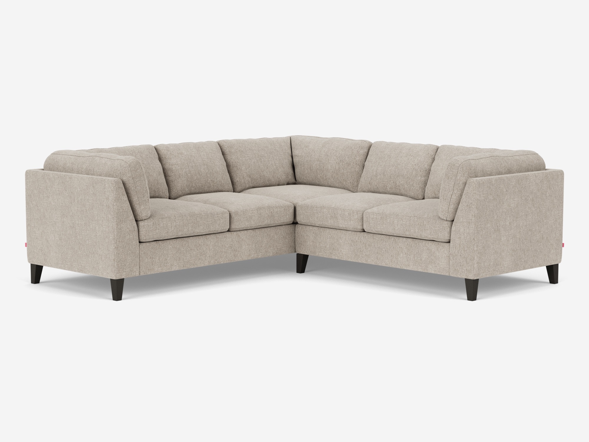 Front angled view of the Salema large sectional sofa in gray fabric with right hand facing loveseat