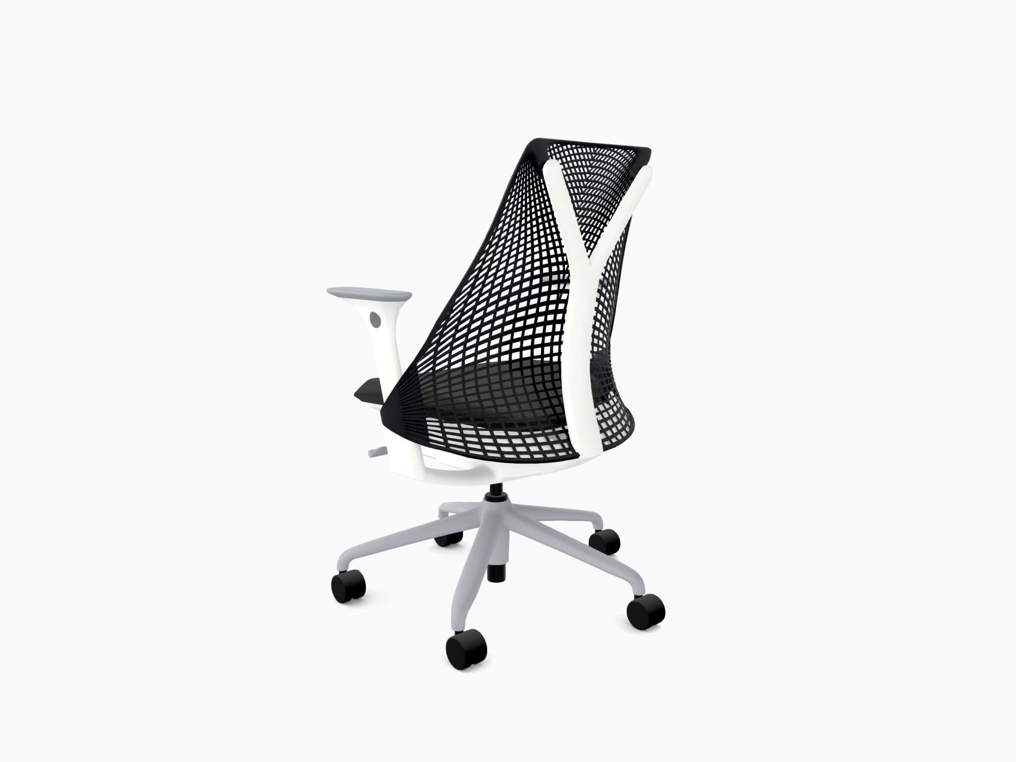 Herman Miller office chair with fog base in rhythm black back angle view