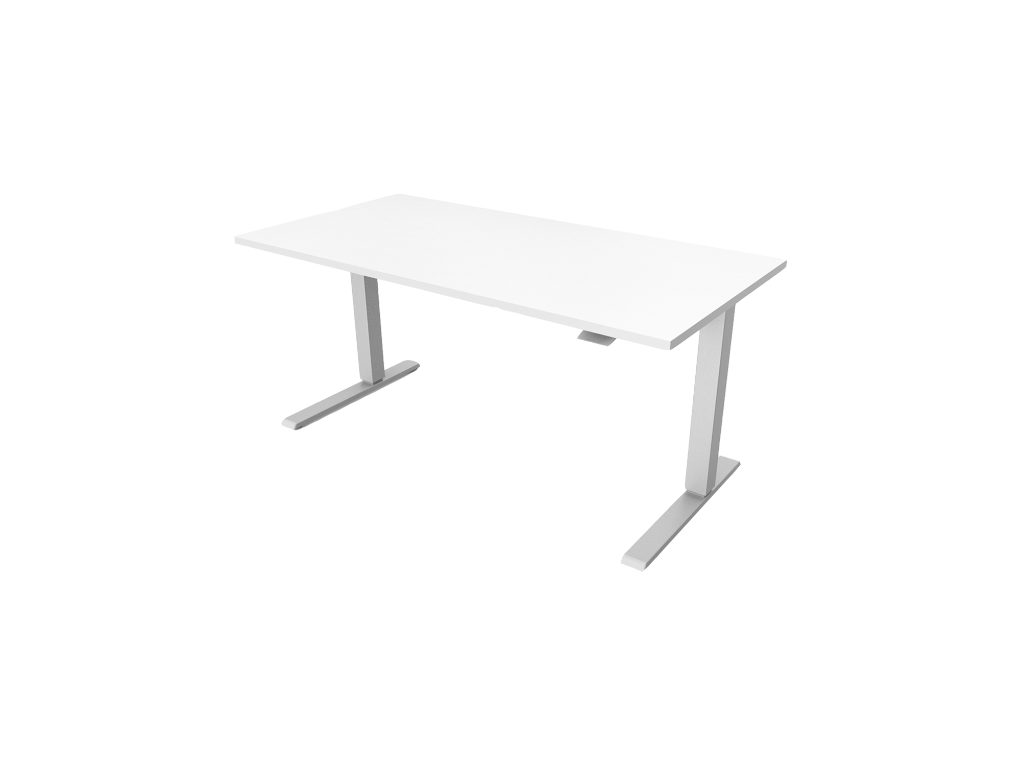 The Humanscale Float adjustable stand up desk in white and silver