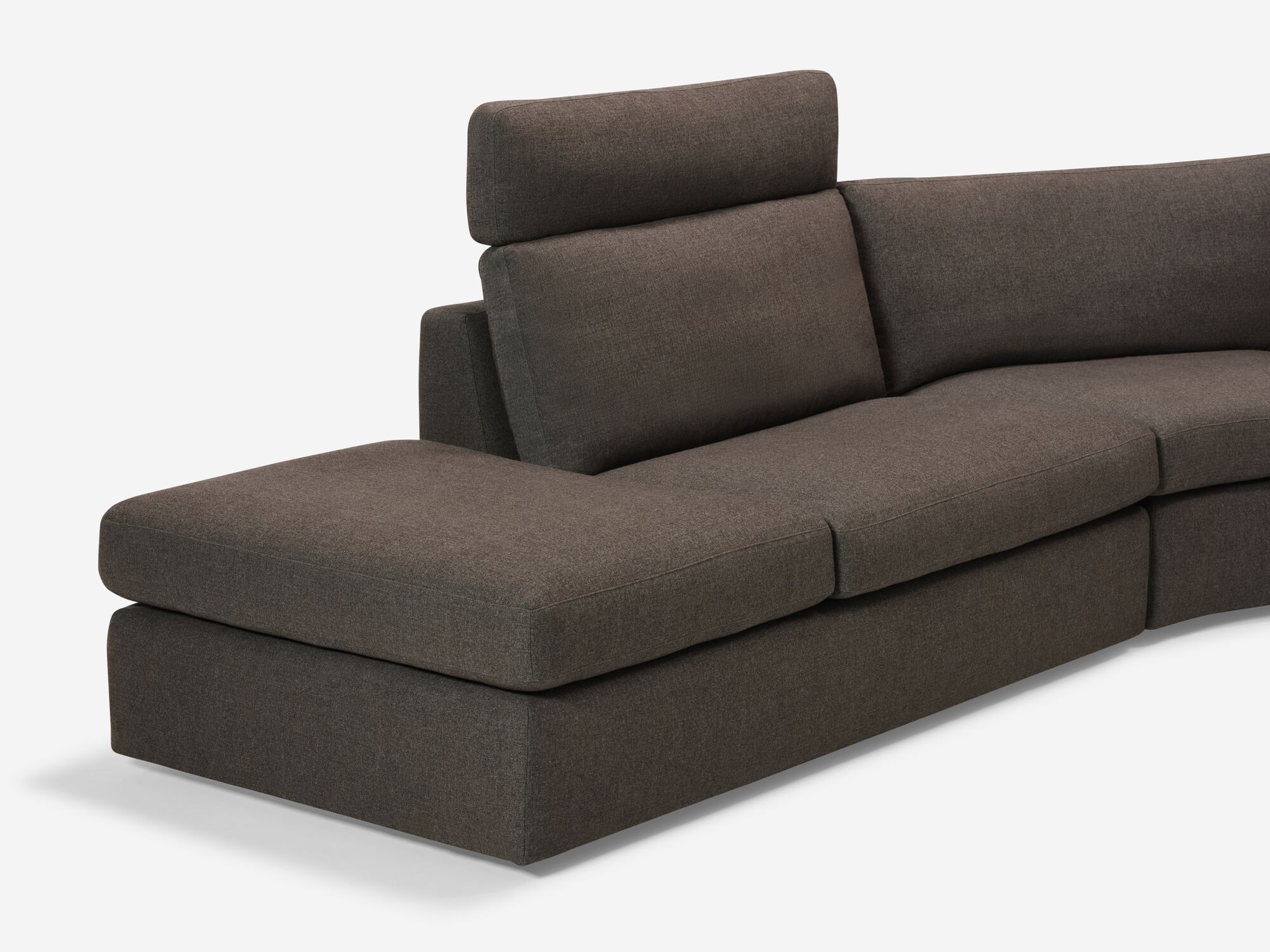 Charcoal reclining sectional with headrest chaise detail view