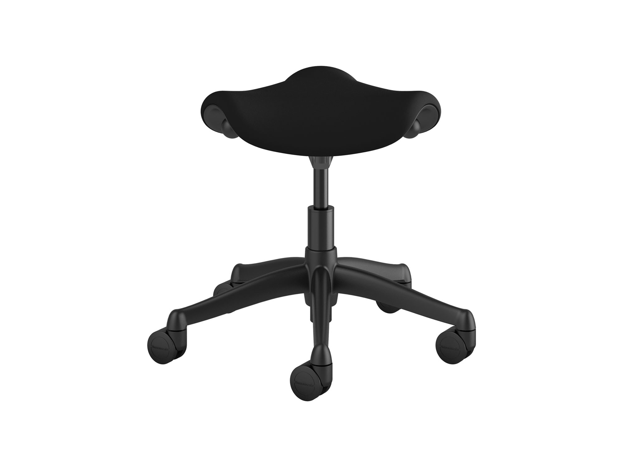 Back view of dark grey saddle stool