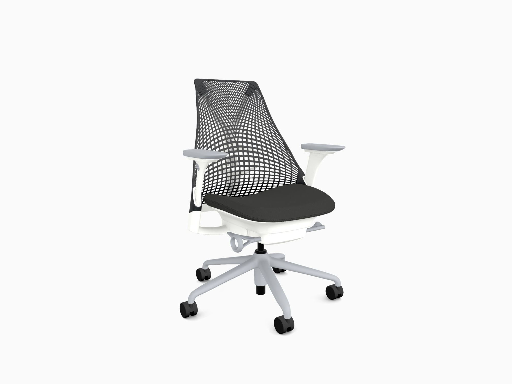 Herman Miller office chair with fog base in rhythm black front angle view