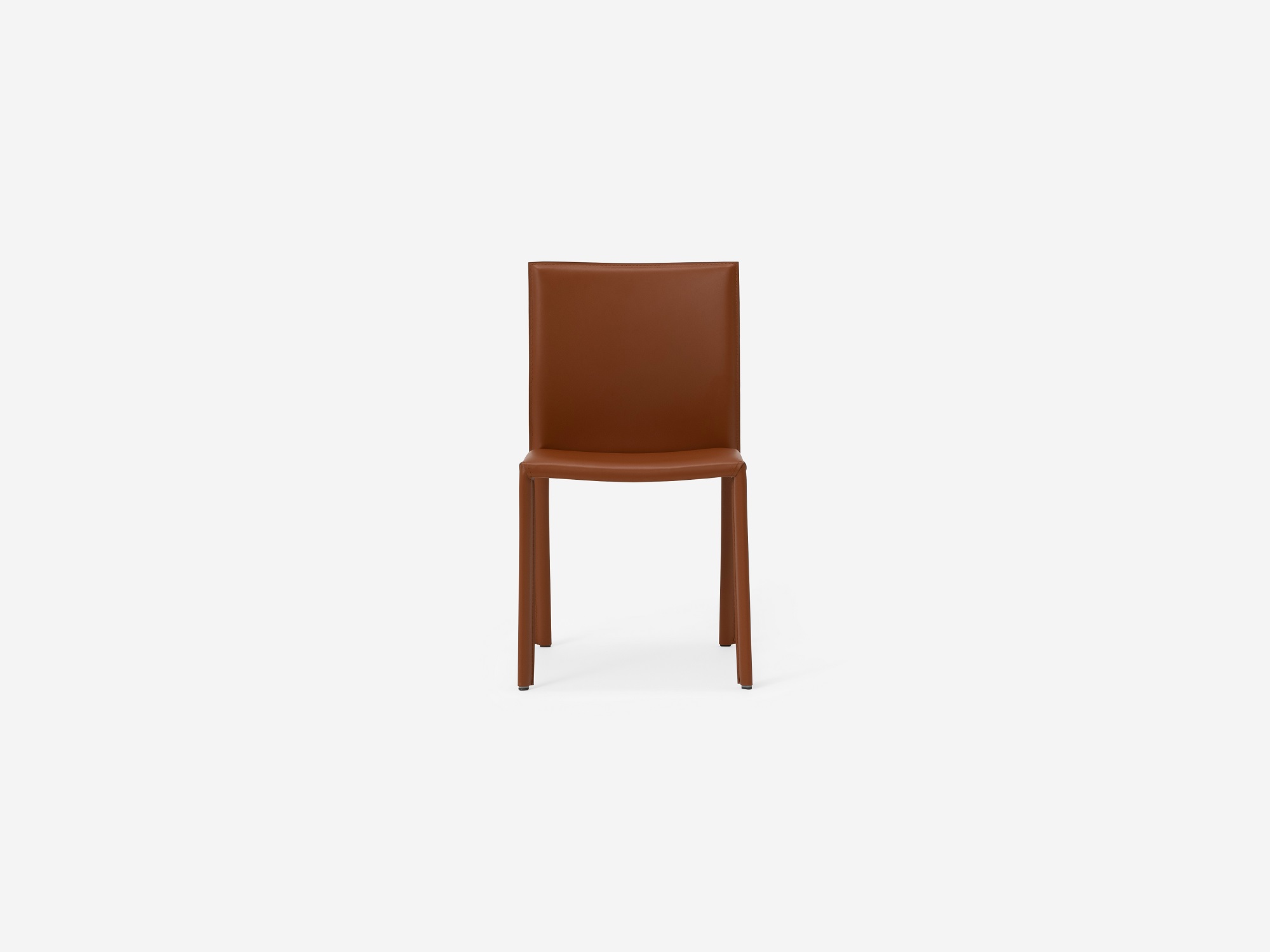 Front view of the Acel Mid Century Dining Chair in brown leather