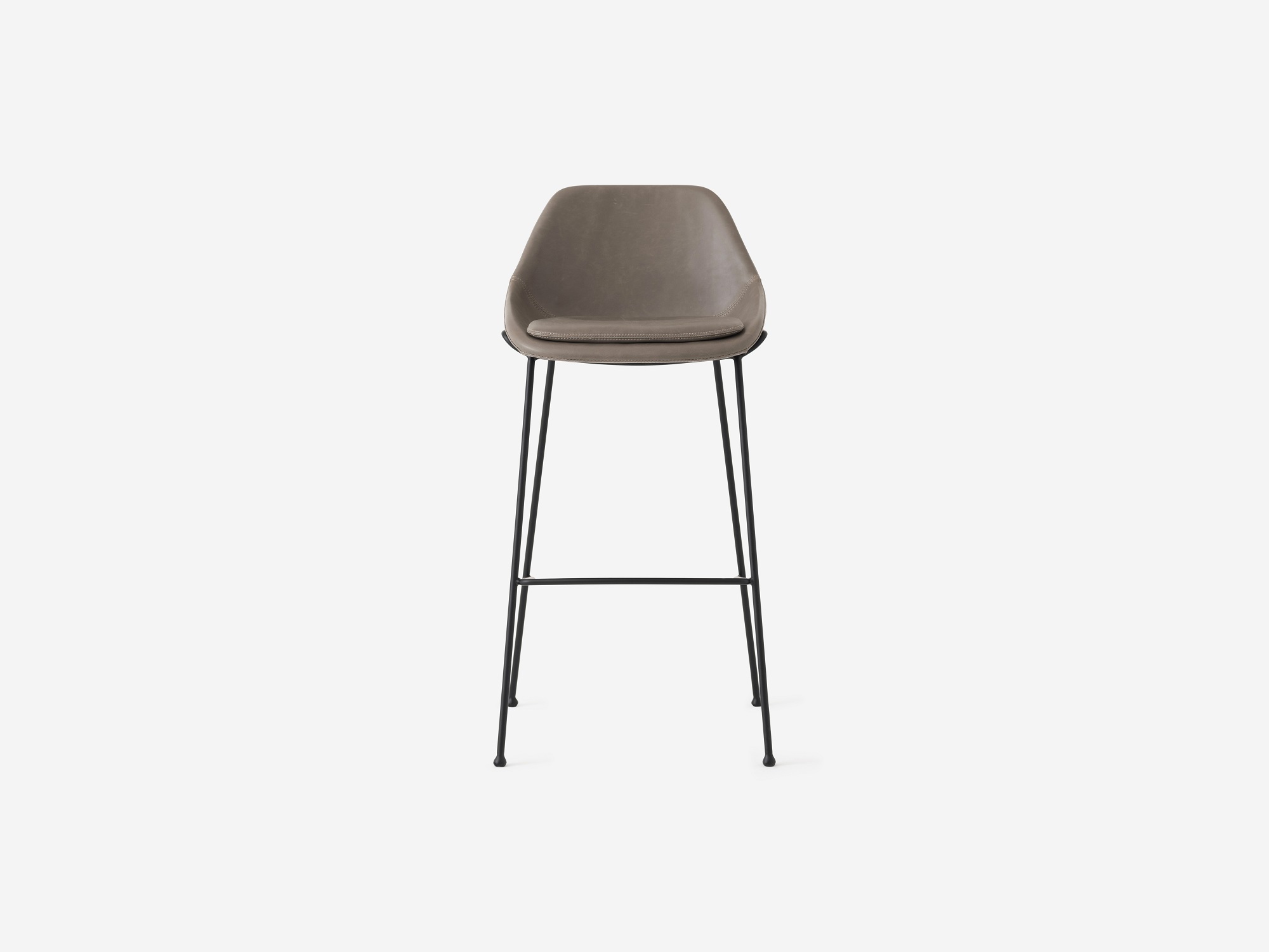 Front view of the Nixon modern bar stools in grey leather