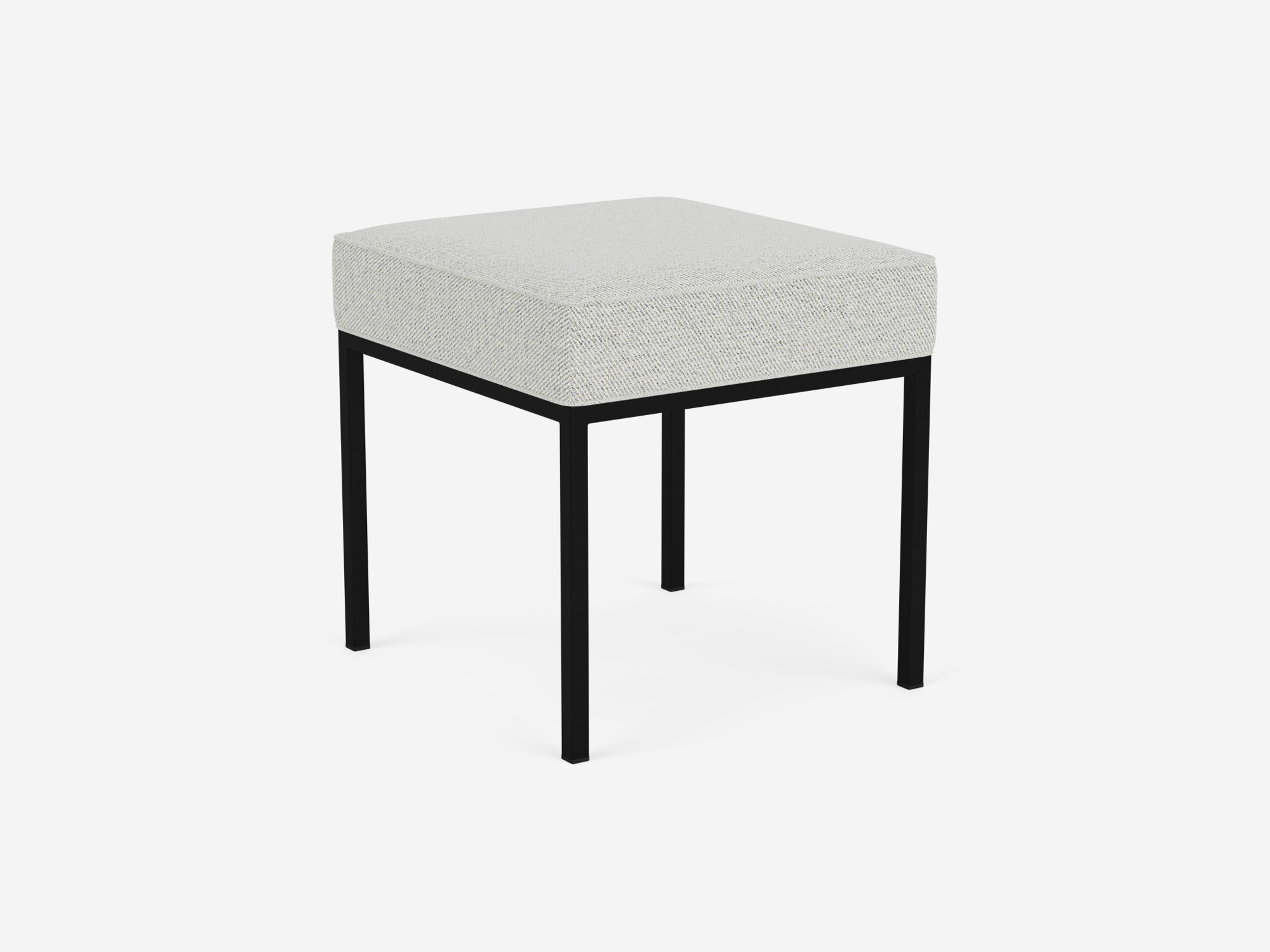 Angled view of the Bank fabric stool with beige fabric seat and black base