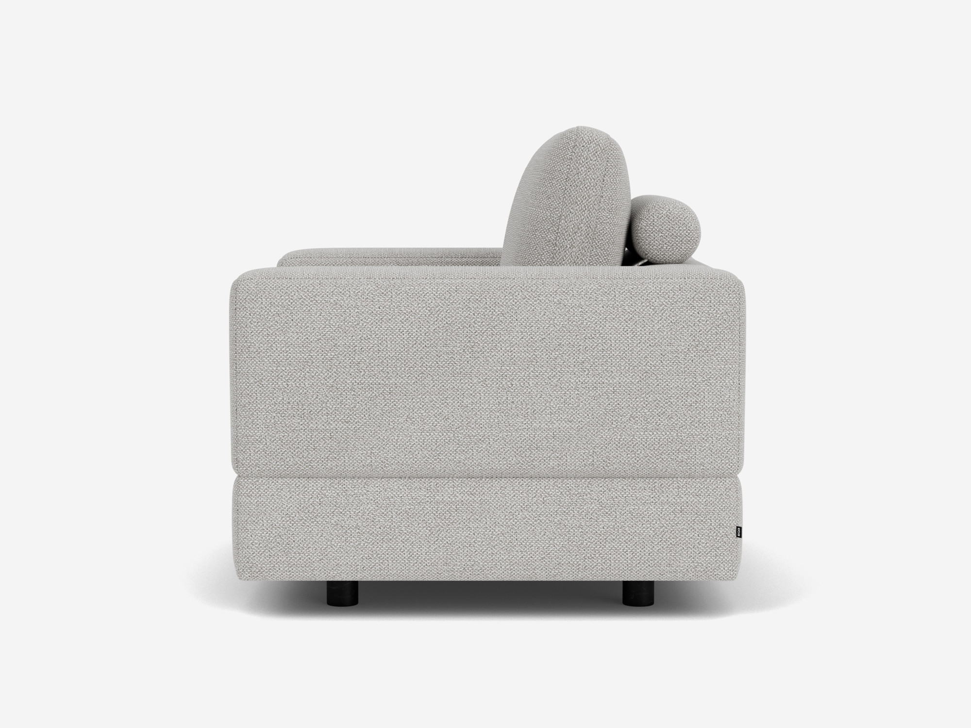 Right side view of grey armchair