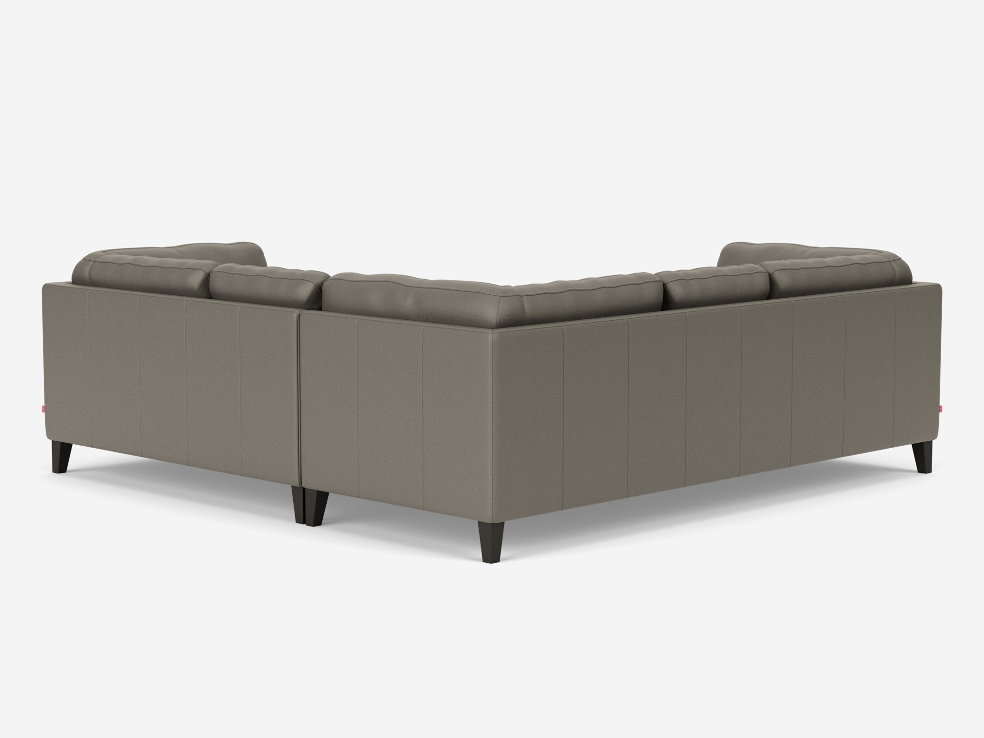 Back view of the Salema large sectional sofa in gray leather with right hand facing loveseat