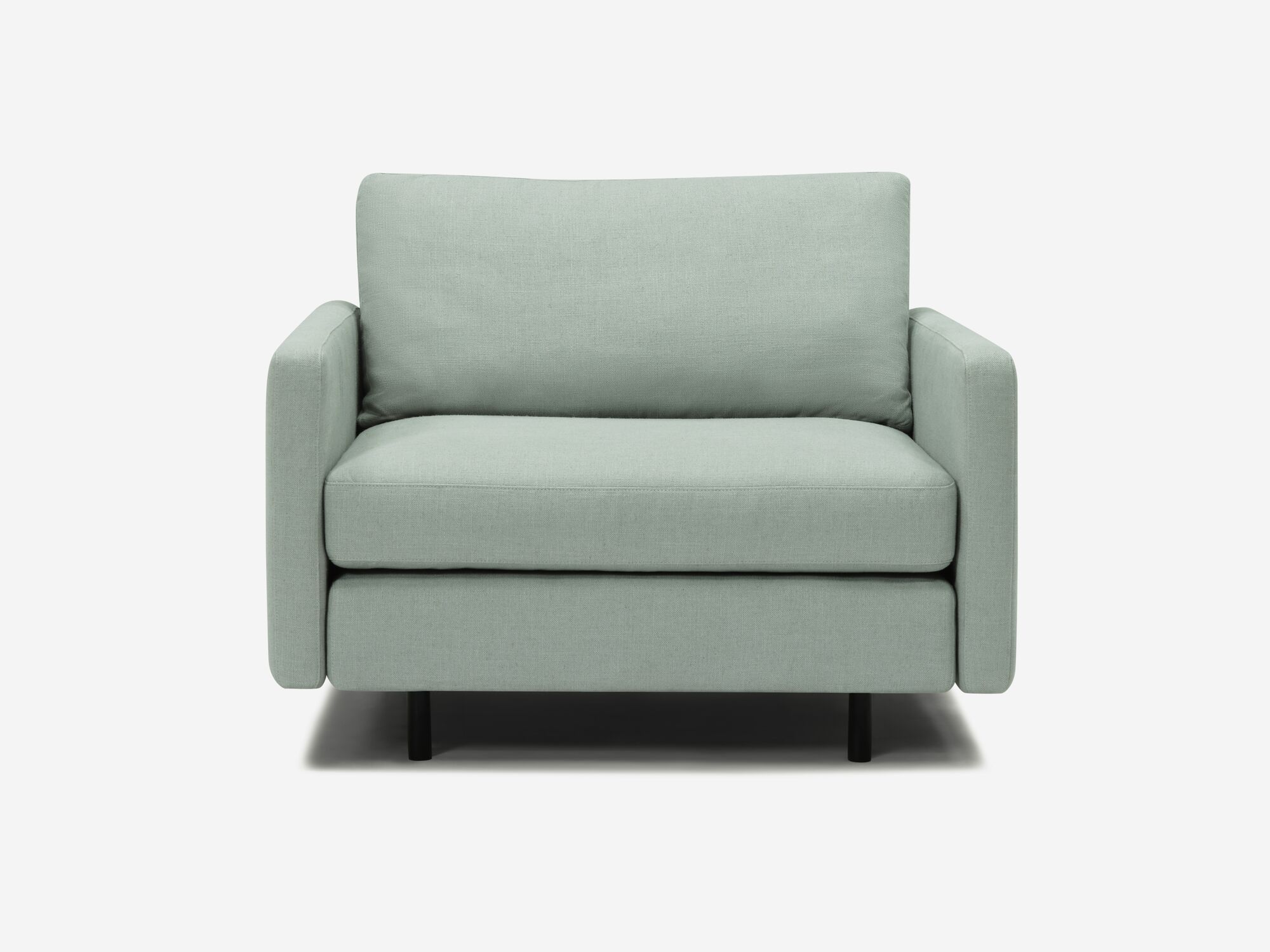 Front view of teal armchair
