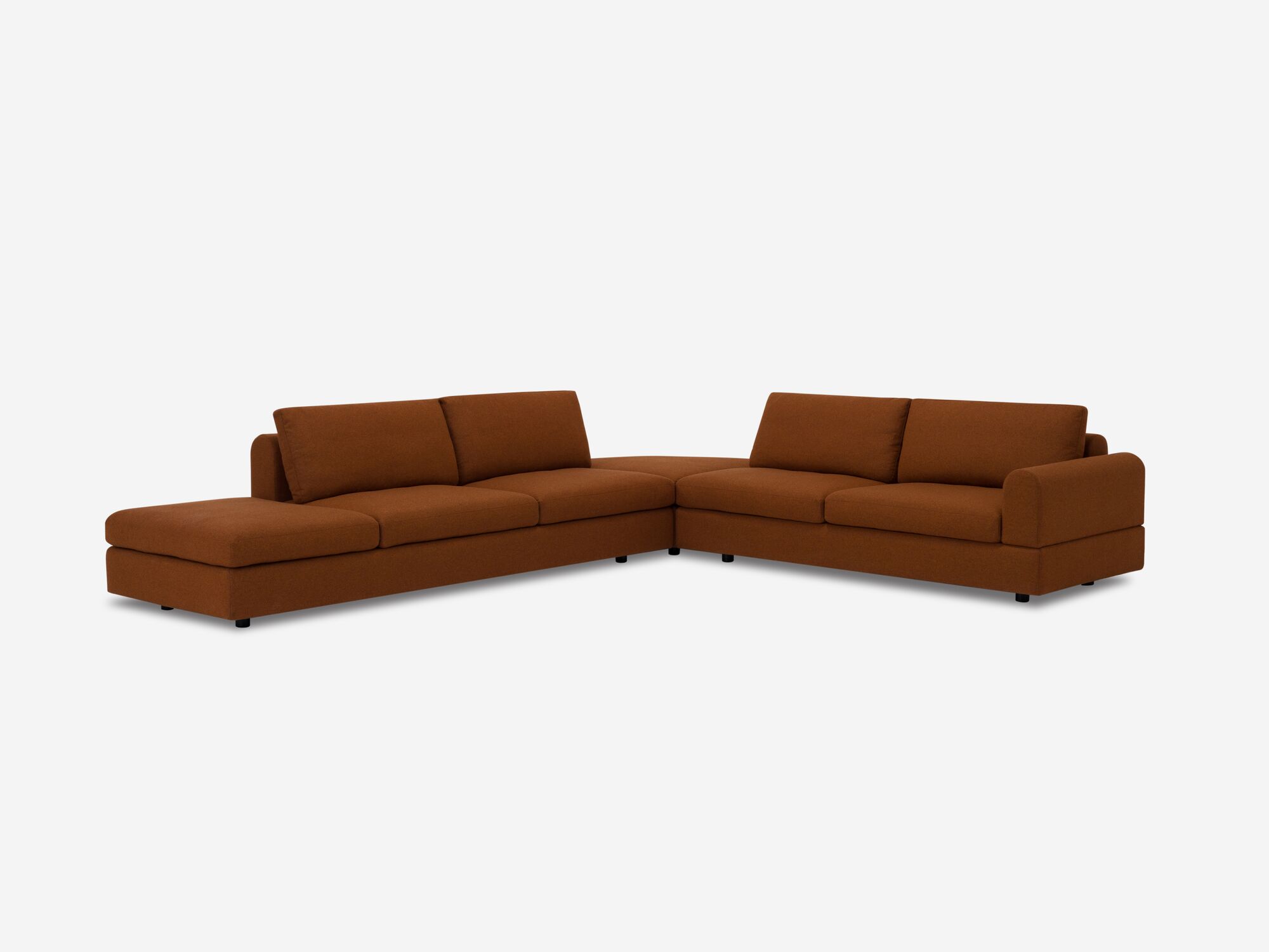 Burnt orange sectional sofa front angle view