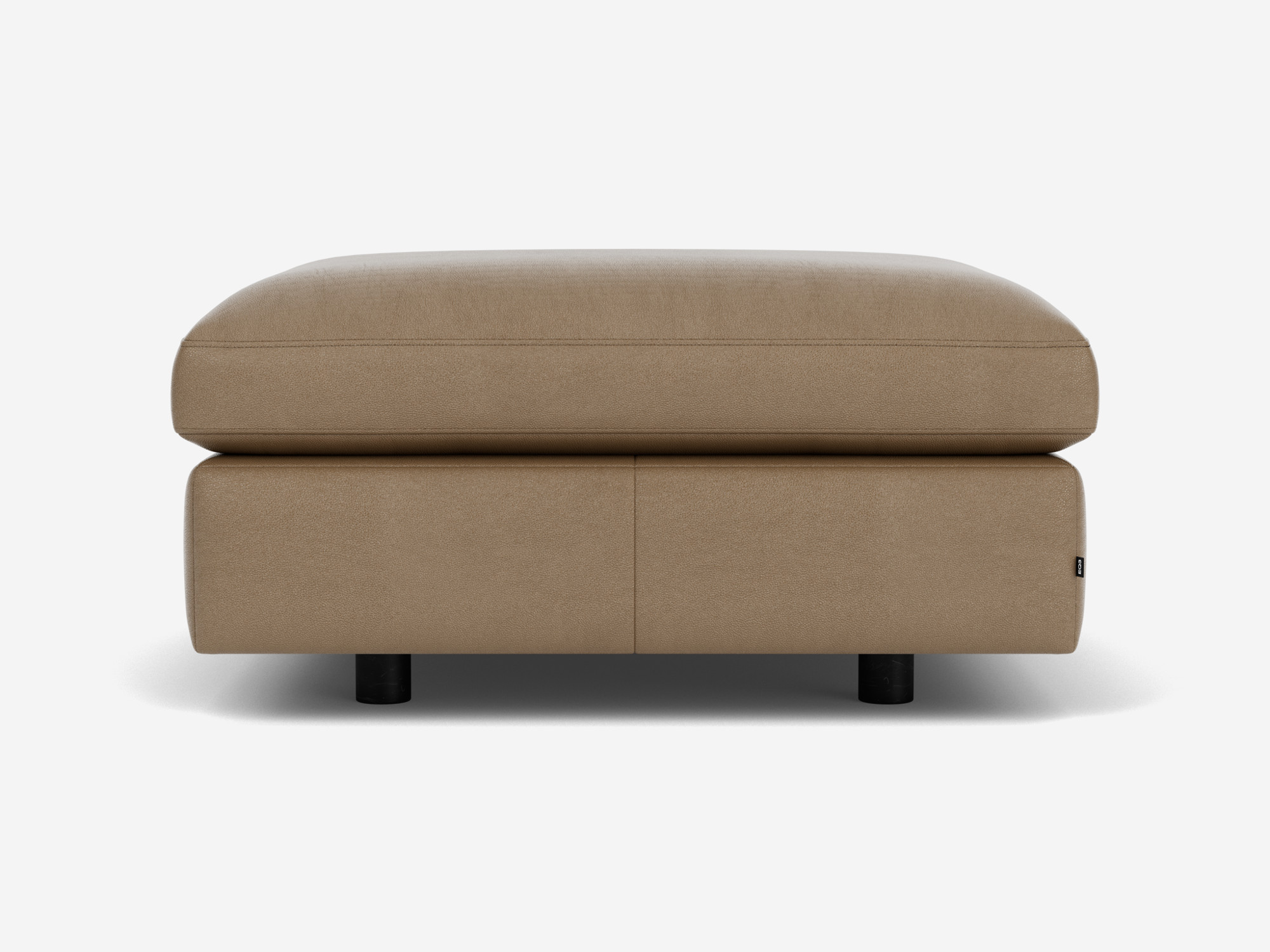 Right side view of square brown leather ottoman
