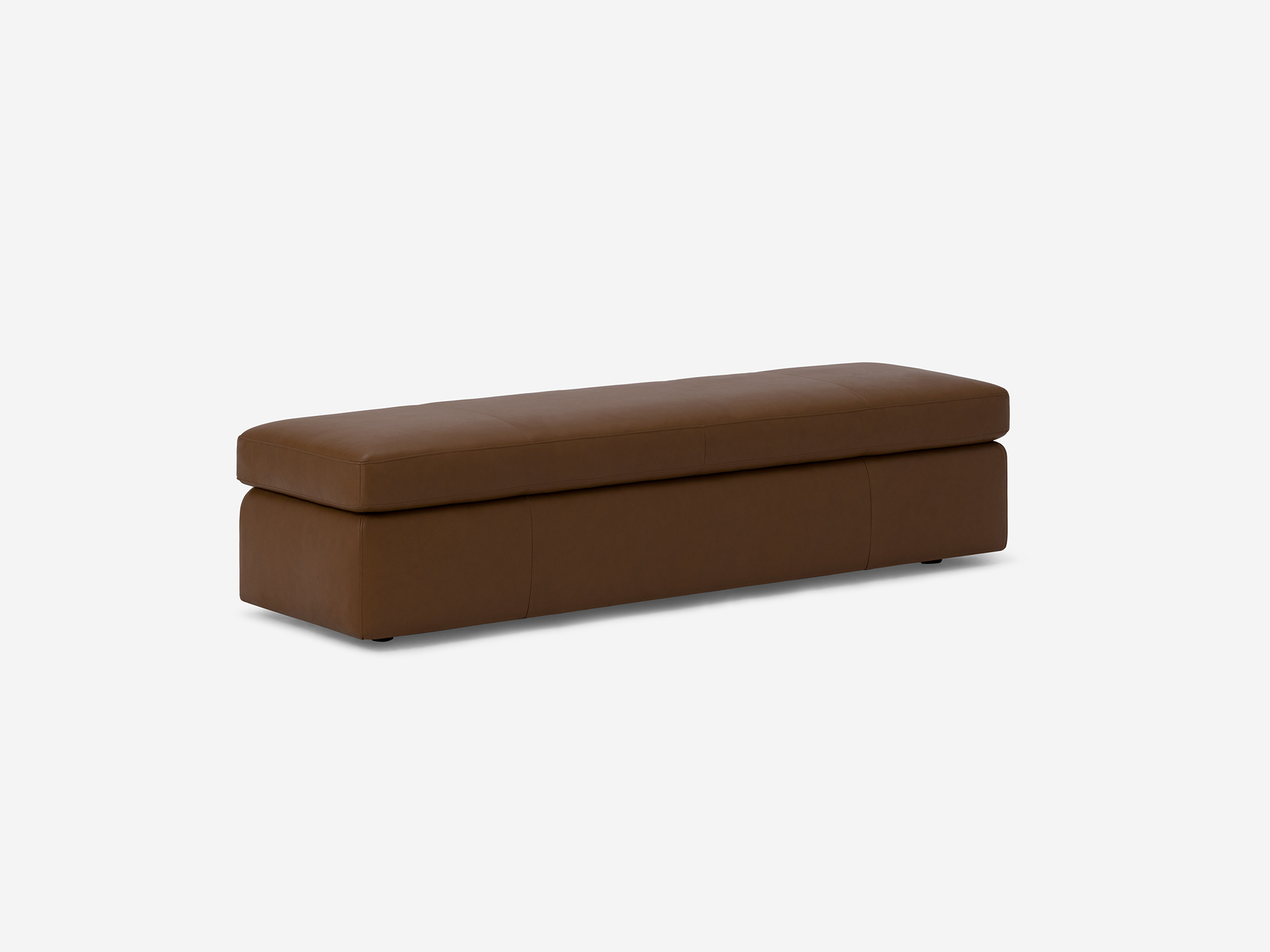 Angled view of the Cello large leather storage bench ottoman