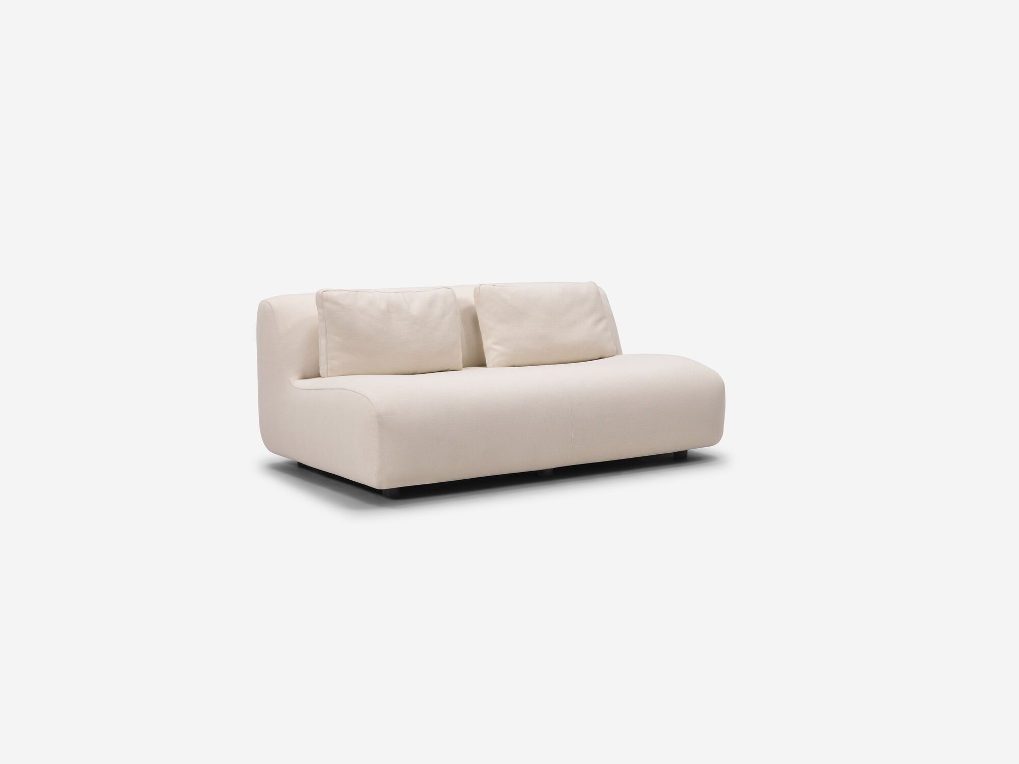 Beige armless loveseat front angle view