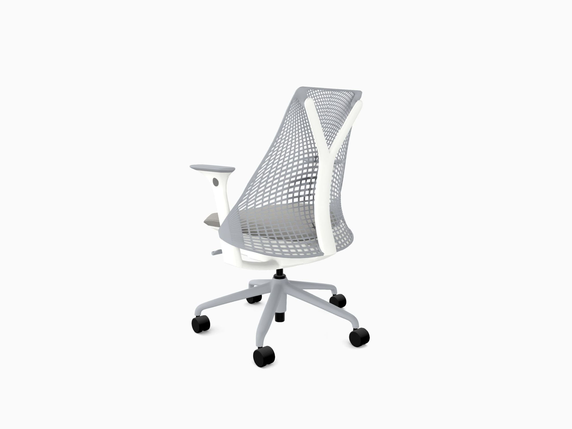 Herman Miller office chair with fog base in crepe fog back angle view