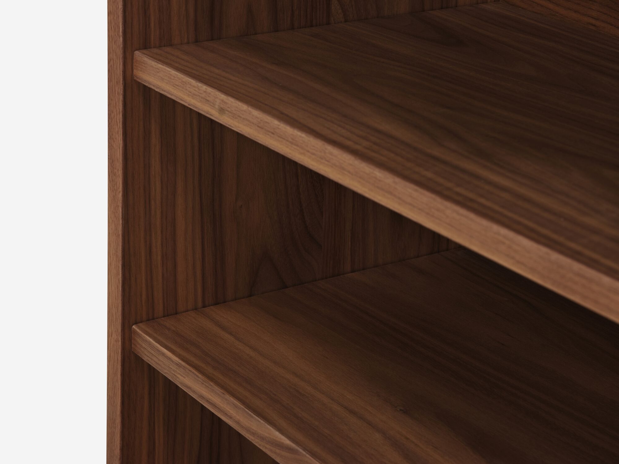 Walnut bookshelf detail view