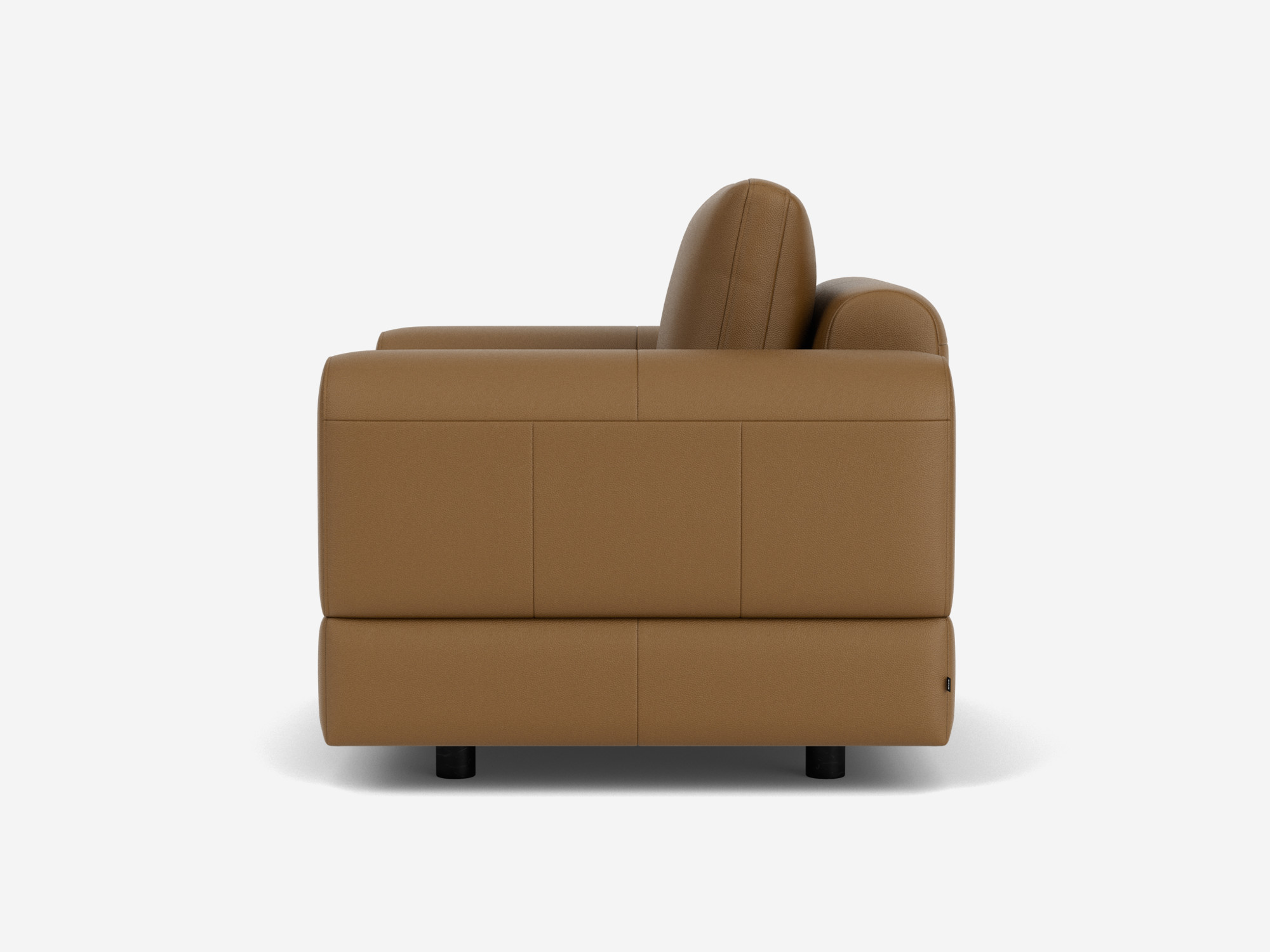 Right side view of brown leather armchair