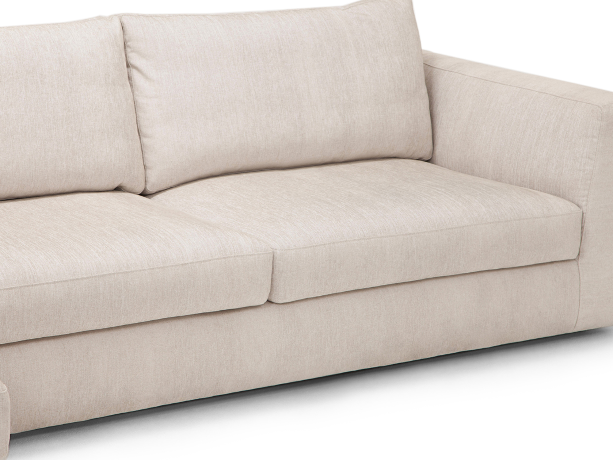 Seat detail view of the Cello modern sectional couch in white fabric