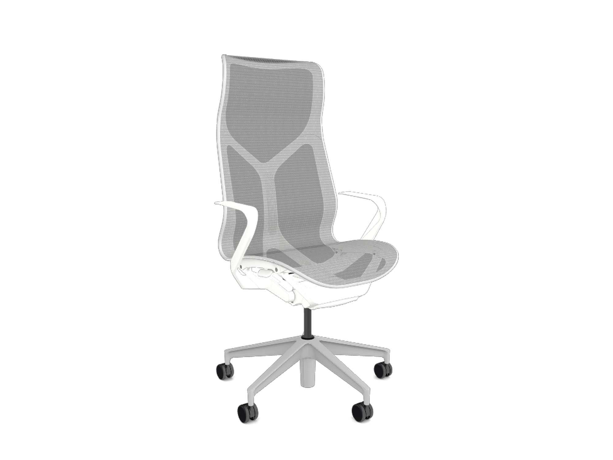 Front angle view of high back white cosm ergonomic office chair