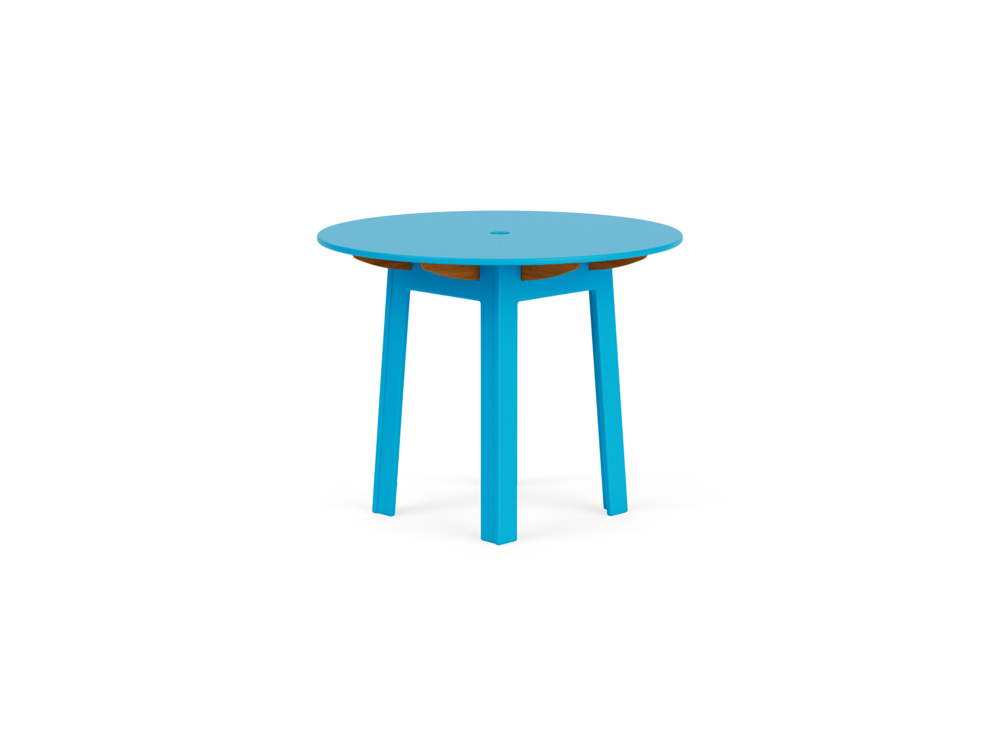 Patio dinette table in bright blue recycled plastic front view