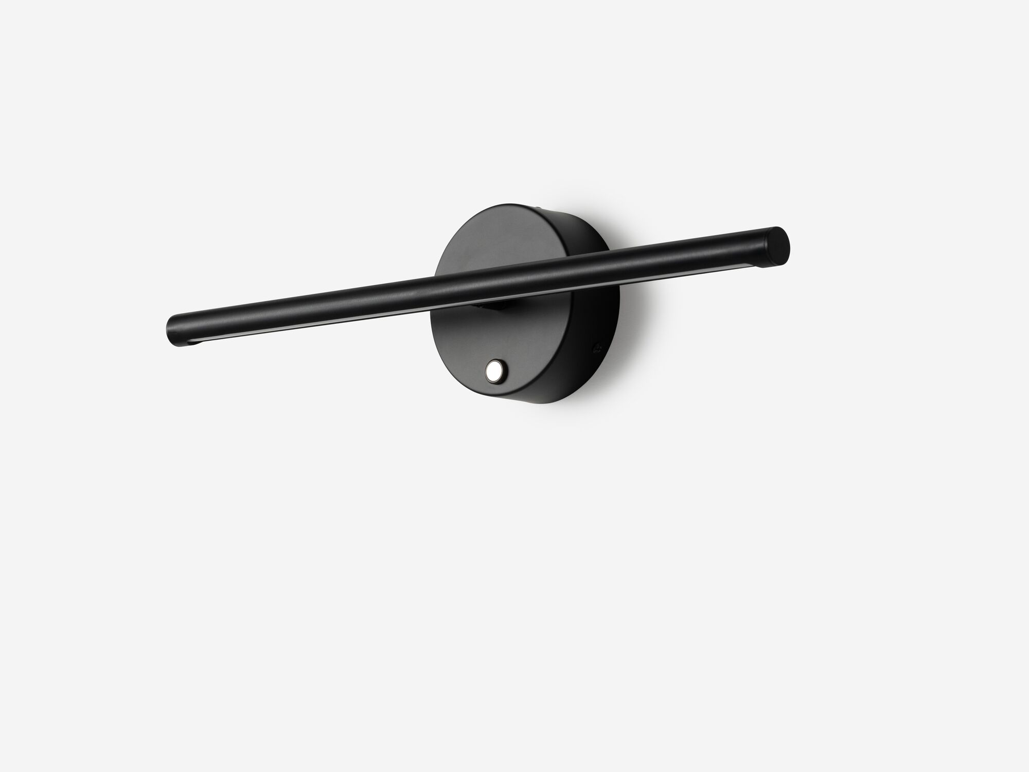Detail view of vertical black slim wall lamp