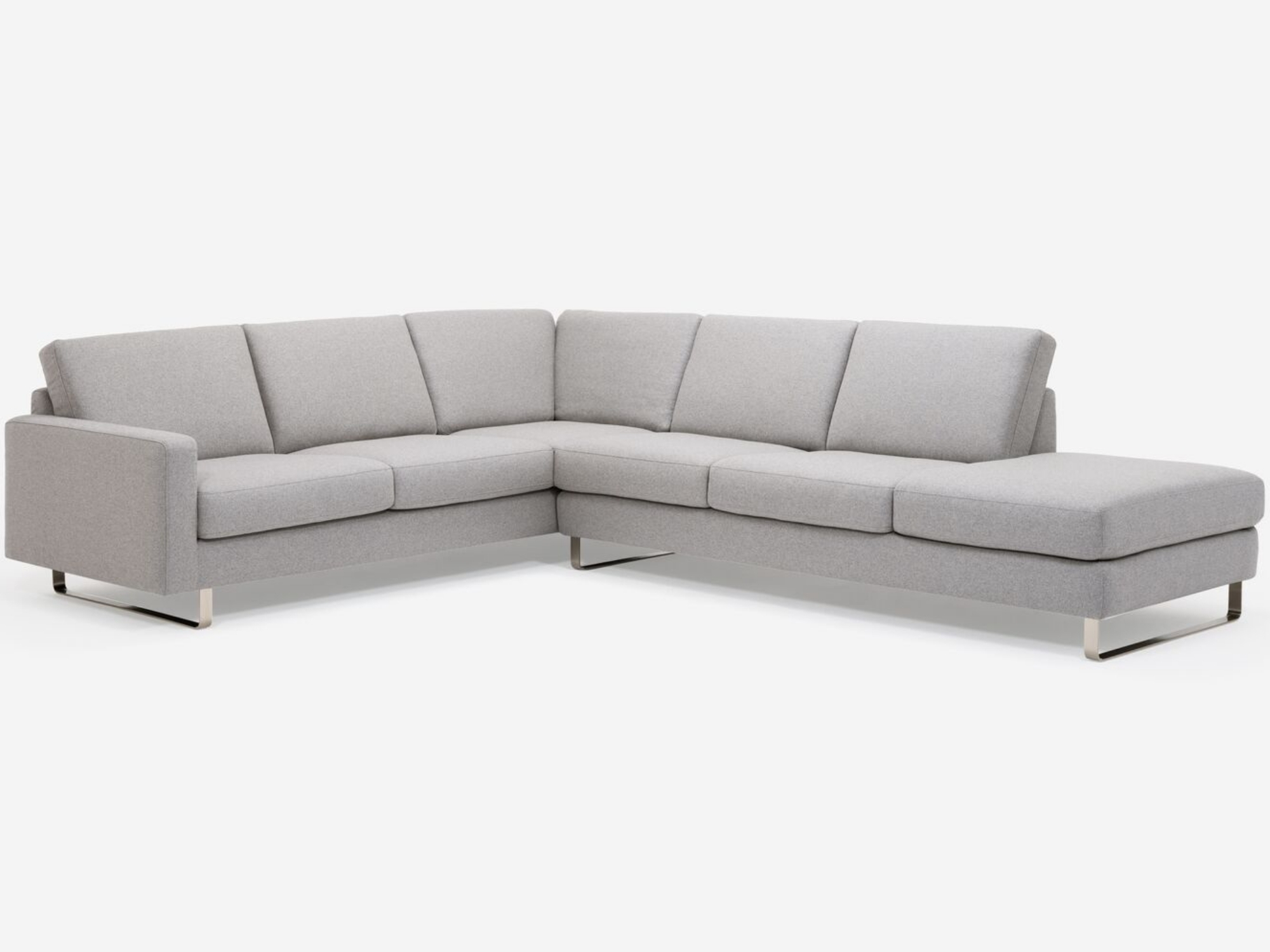 Front angled detail view of 2-piece gray sectional